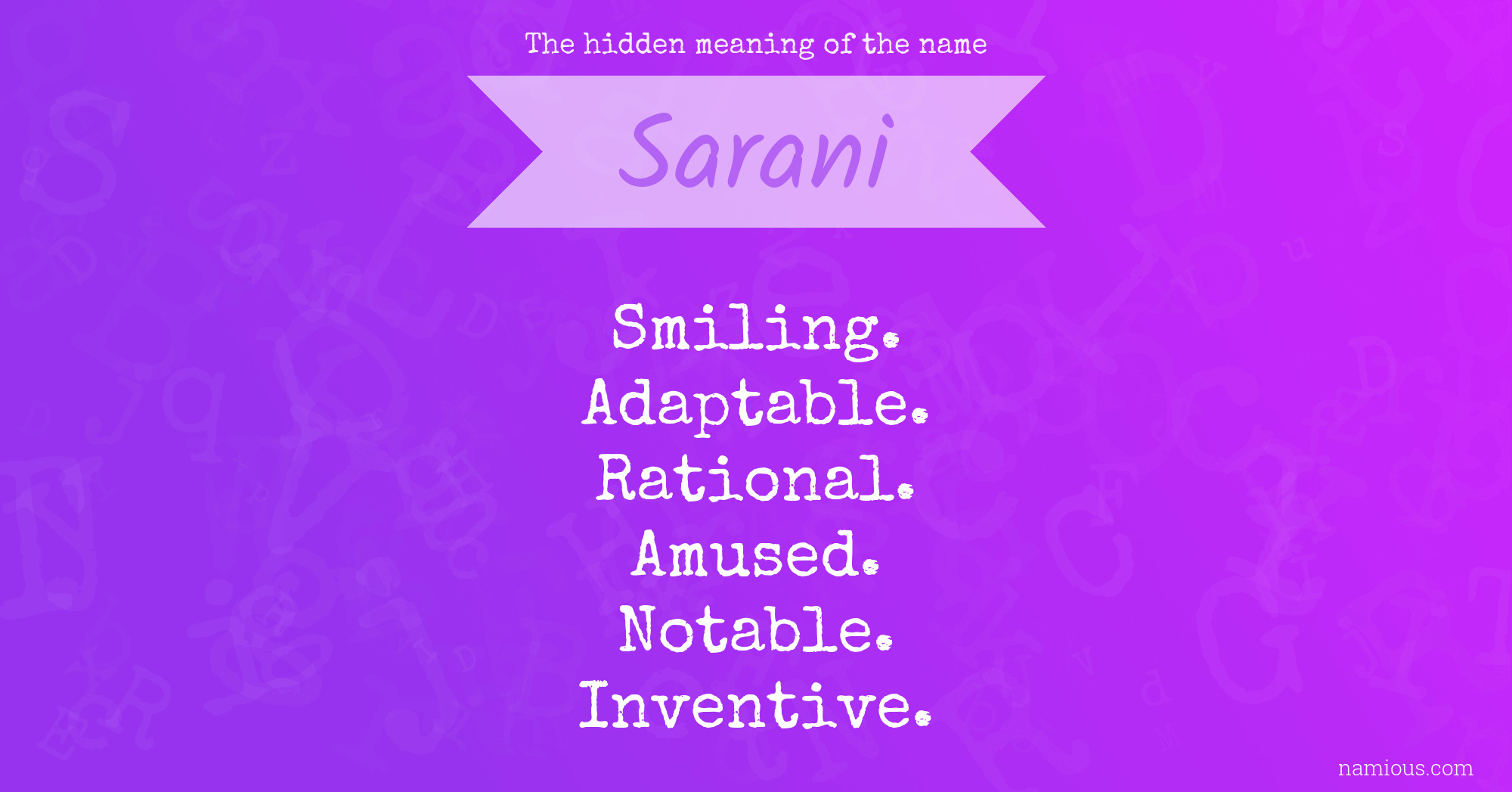 The hidden meaning of the name Sarani